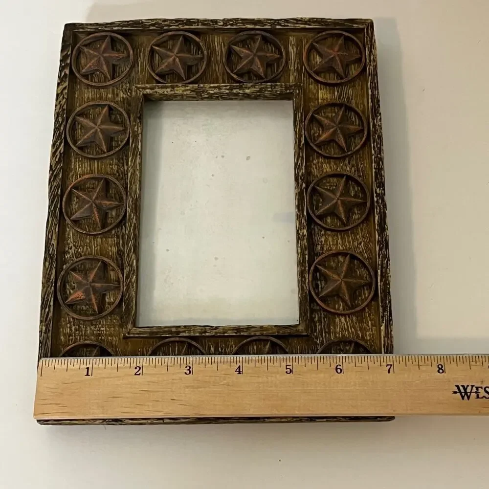 Western Rustic Star Photo Frame 4x6 Tabletop Brown Distressed Wood Look